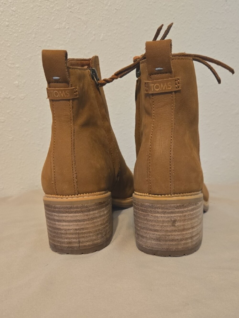 Women's Toms Tan Suede Ankle Booties - Classic Block Heel - Picture 7 of 7
